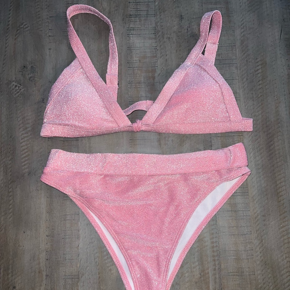 Pink sparkly high waisted bikini